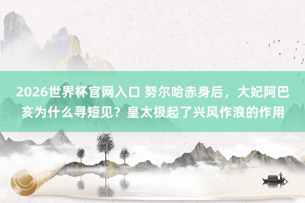 2026世界杯官网入口 努尔哈赤身后,大妃阿巴亥为什么寻短见?皇太极起了兴风作浪的作用