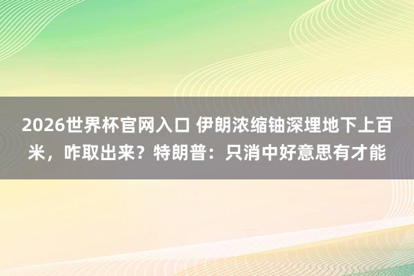 2026世界杯官网入口 伊朗浓缩铀深埋地下上百米,咋取出来?特朗普:只消中好意思有才能